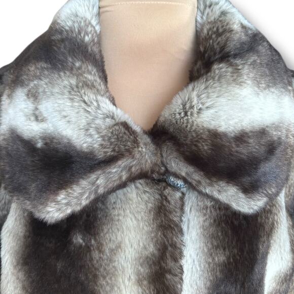 Vintage Y2K Dennis Basso Faux Fur Coat Brown Gray Striped Medium Warm Glamorous - Picture 4 of 16